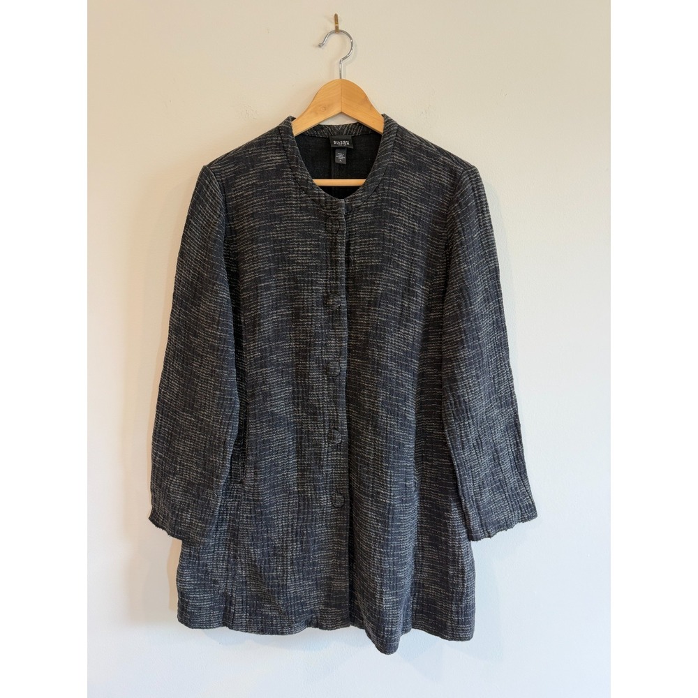 Eileen Fisher Coat Jacket Women PL Gray Organic Cotton Knit Textured One Button
